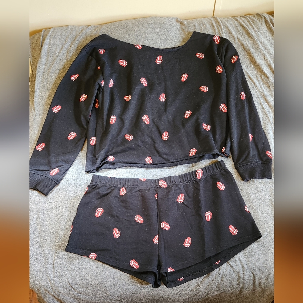 The Rolling Stones Musidor Bravado Merchandising Crop Top and Lounge Shorts Set